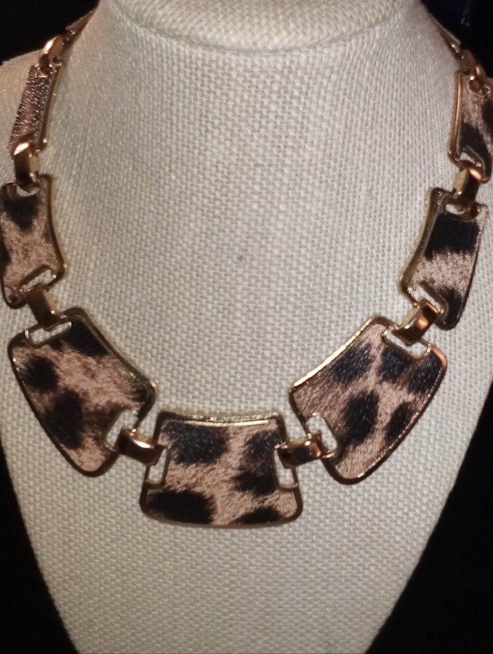Leopard Print Statement Necklace in Brown and Black